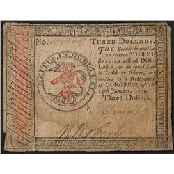 November 29, 1775 $3 Continental Currency Note