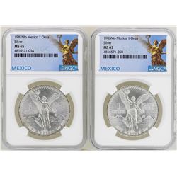 Lot of 1982Mo & 1983Mo Mexico Libertad Onza Silver Coins NGC MS65