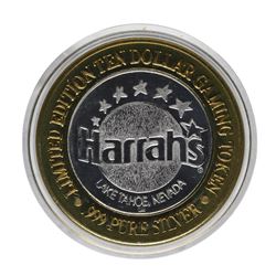 .999 Silver Harrahs Casino Reno Nevada $10 Casino Limited Edition Gaming Token