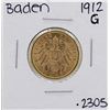 Image 1 : 1912-G Germany States Baden 20 Mark Gold Coin