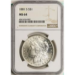 1881-S $1 Morgan Silver Dollar Coin NGC MS64