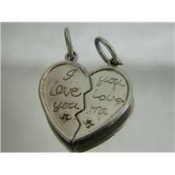 PENDANTS - 925 SILVER BROKEN HEART PENDANTS - 2 PC ENGRAVED "I LOVE YOU" - EACH 20MM TALL