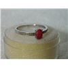Image 3 : RING - SOLITARE OVAL FACETTED RUBY WITH 2 SHOULDER DIAMONDS IN STERLING SILVER SETTING - SZ 8 - RETA