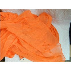SHAWL, HIJAB - NEW - ORANGE - BEADS ON END - 17½" X 76"