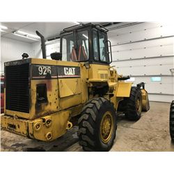 926 CAT wheel loader, 140XX hrs. 17.5-25 rubber, front 30%, rear 50%, c/w bucket/grapple, quick atta