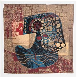 Lebadang, Portrait with Flowers, Screenprint with Gold