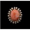 Image 2 : 9.15 ctw Coral and Diamond Ring - 14KT Rose Gold