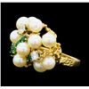 Image 1 : 0.65 ctw Diamond, Emerald and Pearl Ring - 14KT Yellow Gold