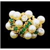 Image 2 : 0.65 ctw Diamond, Emerald and Pearl Ring - 14KT Yellow Gold