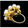 Image 3 : 0.65 ctw Diamond, Emerald and Pearl Ring - 14KT Yellow Gold