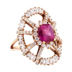 3.52 ctw Purple Sapphire And Diamond Ring - 14KT Rose Gold