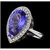 GIA Cert 11.93 ctw Tanzanite and Diamond Ring - 14KT White Gold