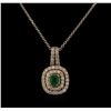 Image 1 : 0.89 ctw Emerald and Diamond Pendant With Chain - 14KT White Gold