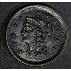 1852 LARGE CENT, XF/AU