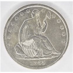 1865-S SEATED HALF DOLLAR, AU RARE CIVIL WAR DATE