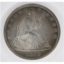 1869 SEATED HALF DOLLAR, CH AU+ WITH COLOR