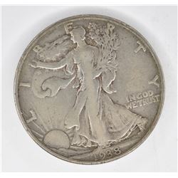 1938-D WALKING LIBERTY HALF DOLLAR, XF