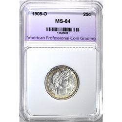 1908-O BARBER QUARTER, APCG, CH/GEM BU