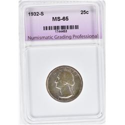 1932-S WASHINGTON QUARTER, NGP GEM BU