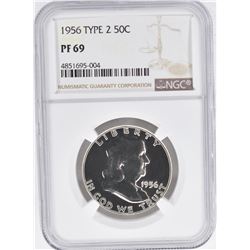 1956 TYPE-2 FRANKLIN HALF DOLLAR, NGC PF-69