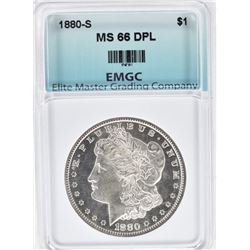 1880-S MORGAN DOLLAR, EMGC SUPERB GEM BU DPL