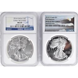 2 - AMERICAN SILVER EAGLE DOLLARS: