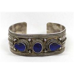 Tibetan Sterling and Lapis Bracelet