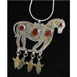 Turkoman Silver & Gold Wash Horse Pendant Necklace