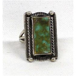 Navajo Sterling & Nevada Green Turquoise Ring, 7.5