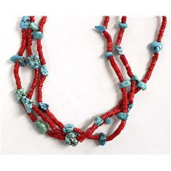 Turquoise & Coral Bead Necklace by Kills Thunder