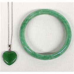 Jade Bangle Bracelet and Jade Heart Necklace