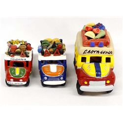 3 Mexican Pottery Buses