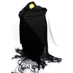 Large Beautiful Black Fringed Shawl