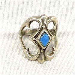 Navajo Sterling Turquoise Sand Cast Ring, Sz 6.25