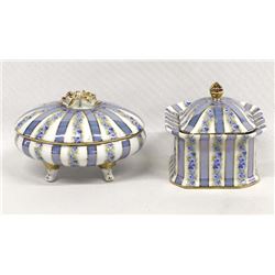 2 Gold Gilt Fine Porcelain Lidded Trinket Boxes