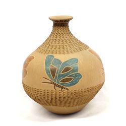 Mata Ortiz Carved Pottery Butterfly Jar by Pinion