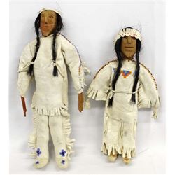 2 Native American Plains Indian Wood Dolls