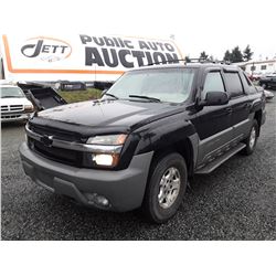H4 --  2002 CHEVROLET AVALANCHE , Black , 289825  KM's