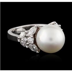 18KT White Gold Pearl and Diamond Ring