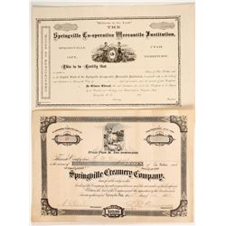 Two Springville Stock Certificates  (86716)