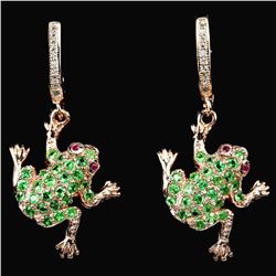 NATURAL GREEN TSAVORITE GARNET FROG EARRING