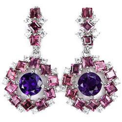 NATURAL AMETHYST, RHODOLITE GARNET Earrings