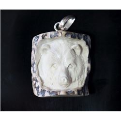 Hand Carved Antler Bear Pendant