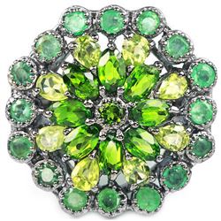 Natural Emerald Peridot & CH-Diopside Ring