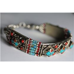 Tibet Hand Made Turquoise & Coral Bracelet