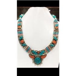 Tibet Hand Made Turquoise & Coral Necklace