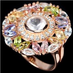 Ntural ROSE QUARTZ TOPAZ TANZANITE & TOURMALINE Ring