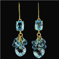 Natural GENUINE AAA SWISS BLUE TOPAZ BRIOLET Earrings