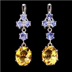 Natural Yellow Citrine Blue Tanzanite Earrings