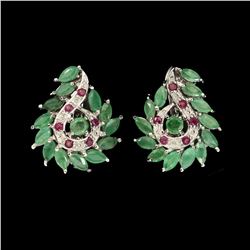 Natural Top Rich Green Emerald & Ruby Earrings